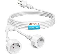 HITRENDS pagarinātājs IP44, āra, ar 2 Schuko ligzdām, 5 m, 3 x 1,0 mm², no tīra vara, PVC, 250 V/13 A/3250 W, izturīgs pret laikapstākļiem, dārzam, birojam, mājai, balts