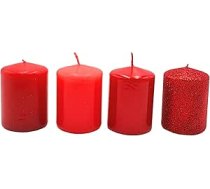 Dekohelden24 Adventa sveces, stabiņa sveces, Adventa vainaga sveces, galda sveces, galda sveces, Adventa sveces sarkanā krāsā - sarkans spīdums, iepakojumā 4 gab., D/Š/R 5 x 5 x 7 cm