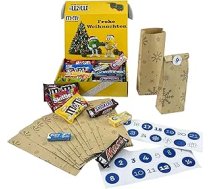 DIY Adventes kalendārs pildīšanai, Snickers, Twix, Mars, Bounty, M&M's, Extra un daudzi citi, Ziemassvētku kalendārs amatniecībai, 24 maisiņi un uzlīmes, 24 klasiskie izstrādājumi, ko aizpildīt, ietver M&M'S ventilatoru kastīti.