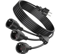 Verlängerungskabel Schuko mit 3 Steckdosen, AC Schuko Kunststoffkabel 3 x 1,5mm², bis 250V/16A, Schutzkontakt Verlängerungskabel mit Multistecker, für Zuhause, Büro, Garten, 3M, Schwarz