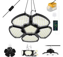 T-SUN LED piekaramā lampa Dewalt 18 V, 60 W LED piekaramā lampa ar akumulatoru, 2 gaismas režīmi, 6000 K pārnēsājama kempinga lampa ar USB un C tipa lukturi pagrabam, garāžai, kempingam, noliktavai, avārijas situācijām (akumulators)
