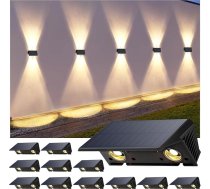 Sienas gaisma Saules āra Saules sienas gaisma Āra saules gaismas uz augšu un uz leju izgaismotas 4 LED gaismas diodes IP67 ūdensizturīga saules gaisma dārza balkonam balkonam terases kāpnēm silti balta iepakojumā 12 gab.