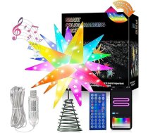 3D Ziemassvētku zvaigzne ar apgaismojumu, inteliģenta izgaismota Ziemassvētku eglītes rotājums eglītes rotājumā, Bluetooth lietotnes vadība, mūzikas sinhronizācija, āra Ziemassvētku gaisma ar tālvadības pulti