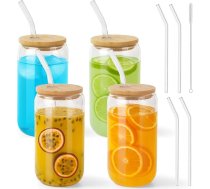 4 glāžu komplekts ar vāku un salmiņu, alus skārdenes glāzes, 16 oz dzeramās glāzes ar vāku, kokteiļu glāzes, skārdenes formas stikla krūzes, piemērotas ledus kafijas tasēm, limonādēm, kokteiļiem, alum