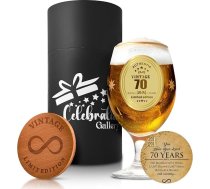 70. dzimšanas dienas alus glāzes - personalizētas dāvanas vīriešiem Pielāgota krūze ar koka paliktni - 400 ml pintes glāzes Alus dāvanas - pārtikas drošas stikla krūzes