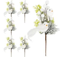 6 gabali Ziemassvētku Picks baltas ogas un putni Sniegots mākslīgo ogu spēles Holly Sprays matēts priežu zari putnu stublāji Ziemassvētku eglīte ziedu vainagi amatniecība