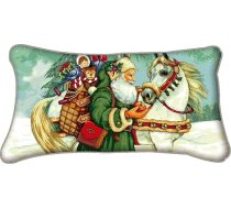 Gobelin 70 x 35 cm mēbeļu spilvena pārvalks ar auklu, zaļa Ziemassvētku zirgu apdruka abās pusēs, ar paslēptu rāvējslēdzēju, ražots Itālijā.