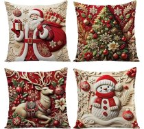 Sadodo Dekoratīvie Ziemassvētku spilvenu pārvalki 4 Pack 45 x 45 cm 3D Santa Claus Sniegavīrs Ziemeļbriedis Dizains 2D Plakanas virsmas 4 gabali spilvenu pārvalki mājas dīvāna dekorēšanai