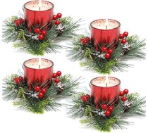 FUND AMLIGHT Ziemassvētku tējas gaismas turētāja sveces, kas izgatavotas no 100% sojas vaska votive sveču turētāja galda dekorēšanai 4 gab Adventes vainagu sveču komplekts Adventes Ziemassvētkiem (sarkans)