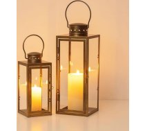 Lampiņu apdare Zelta krāsā āra telpām: 2 āra laternu komplekts kā balkona dārza rotājums Vintage galda rotājums H 24/35 cm Kapu laternas sveču turētājs.