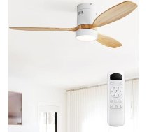 Sofucor Griestu ventilators ar LED apgaismojumu, 132 cm griestu ventilators ar tālvadības pulti, 3 koka lāpstiņas, līdzstrāvas motors, taimeris, 3 krāsu temperatūras un 6 ātrumi, darbība vasarā un ziemā