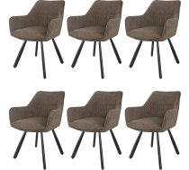 LEWE Dining Room Chairs Set of 6 Rotatable 180° Swivel Chairs, Ergonomic Upholstered Chairs, Kitchen Chairs with Armrest, Metal Legs, Short Pile Fabric for Dining Room, Living Room, Bedroom, Brown