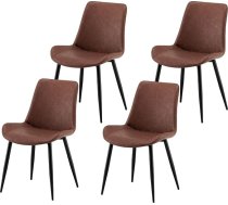 Garvis Dining Room Chairs, Set of 4, Upholstered Chairs with Seat Cushion, Artificial Fabric, Kitchen Chair, Living Room Chair, Dressing Table Chair, Ergonomic Chair (Brown)