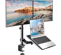 HUANUO Laptop holder, height-adjustable monitor holder with keyboard tray, suitable for two 13 to 27 inch flat/curved screens and a 10 to 17 inch laptop/notebook gaming