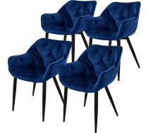 ML-Design Dining Room Chairs, Set of 4, Dark Blue, Kitchen Chairs with Thick Velvet Fabric, Padded Seat, Metal Legs, Living Room Chair with Back and Armrests, Quilted Upholstered Chair, Ergonomic