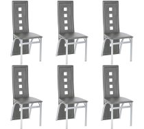 Baiyun Dining Room Chairs, Set of 6, Modern PU Leather Seat with Soft Cushion, Ergonomic Back with Steel Legs, Nordic Style Dining Room Chairs, Extra High (6, Grey)