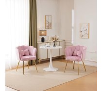 Velvet Chairs, Upholstered Chairs Set of 2 with Petal Backrest, Gold Plated Metal Legs and Butterfly Cushion, Ergonomic Design Chairs for Living Room, Bedroom or Dining Room, Pink
