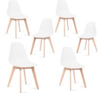 Mc Haus Katla White x6 - Pack of 6 Nordic Chairs with Wooden Legs and White Ergonomic Backrest