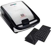 Tefal SW852D Snack Collection vafeļu un sviestmaižu veidotājs, elektriskais grils, multigrils, 2 maināmu plākšņu komplekti, ar nelīpoša materiāla pārklājumu, 700 W, nerūsējošais tērauds, melns, sudrabots