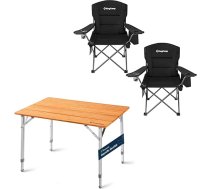 KingCamp āra kempinga komplekts: bambusa saliekamais galds (65 x 50 cm) + 2 x saliekamie krēsli ar augstu atzveltni | Pārnēsājams kempinga mēbeļu komplekts dārzam, balkonam un pludmalei