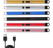 Sērkociņu deglis, 6 gab. iepakojumā, sērkociņu deglis, USB uzlādējams, garš, pretvēja deglis, elektriskais sveču deglis, uzlādējams, pretvēja, bez liesmas, piemērots kempingam, virtuvei, sveču aizdedzināšanai