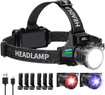 3-in-1 uzlādējams 2980 lūmenu super spilgts LED galvas lukturis pieaugušajiem, kas darbojas ar baterijām, 16 režīmi, tālummaiņa, ūdensizturīgs digitālais displejs, piemērots medībām, kempingam un pārgājieniem.