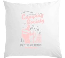 Camping Society spilvens ar uzrakstu „Let's Sleep Under The Stars May The Mountains Be With You” (Apsēdies zem zvaigznēm, lai kalni būtu ar tevi), 40 x 40 cm, balts