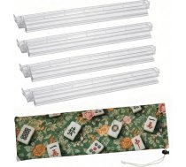 Viss vienā: mahjongu plauktu un bīdītāju komplekts – 4 gab. 45 cm platas baltas akrila plauktu plāksnes ar iebūvētiem bīdītājiem un 50 cm uzglabāšanas somu, moderni amerikāņu stila mahjongu piederumi (caurspīdīgi)