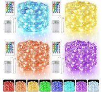 Krāsainas LED pasaku gaismas iekštelpās, baterijas un USB, 16 krāsas, 4 režīmi, krāsu maiņas pasaku gaismas ar tālvadības pulti un taimeri, 5 m, 50 LED LED pasaku gaismas, darbojas ar baterijām, guļamistabai, ballītei, iepakojums