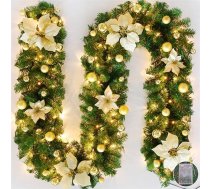 Ziemassvētku vainags ar LED gaismām, 9ft mākslīgā rotangpalmas Ziemassvētku vainags, priekšdurvis, piekaramais vainags kamīniem, kāpnēm, mājai, dekorēts, Ziemassvētku rotājums, zelta krāsā