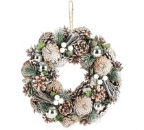 com-four® Ziemassvētku vainags - Adventes vainags ar priežu čiekuriem un Ziemassvētku rotājumiem - Dekoratīvs vainags - Ziemassvētku rotājums - galda vainags - Ziemassvētku vainags