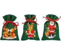 Vervaco Counted Pattern Pack Izšūšanas komplekts somas Ziemassvētku 3 DIY Counted Cross Stitch Izšūšanas komplekti Amatniecība Pieaugušo Creative Set 8 x 12 cm Izšūšanas komplekts iesācējiem Auduma soma izšūšanai