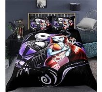 Ankeyoo Ziemassvētku gultasveļa komplekts Valentīna dienas dekorēšanas dāvana Jack Skellington Sally sega 1 sega ar 2 spilvendrānām (Queen (ASV standarts))