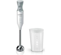 Bosch MSM66110 ErgoMixx rokas blenderis (600 W, ar piederumiem, nerūsējošā tērauda maisīšanas kājiņa, piemērots mazgāšanai trauku mazgājamā mašīnā, QuattroBlade, ar šeikeri), balts / pelēks
