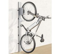monTEK automātiskais velosipēdu pacēlājs - vertikāls velonovietotājs smagiem velosipēdiem (līdz 32 kg) - vietas taupošs sienas stiprinājums garāžai, nojumei - 24-29 collu riepām, elektrovelosipēdiem - sudraba + pelēks