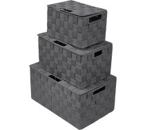 Sorbus uzglabāšanas kaste Pītie grozi Konteiners Tote Cube Organizators Komplekts Saliekams uzglabāšanas grozs Pītie siksniņas plauktu organizators Iebūvēti rokturi pārnēsāšanai (konteiners ar vāku - 3 gabali, pelēks)