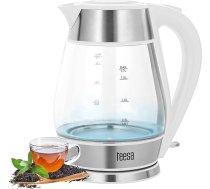 Teesa bezvadu tējkanna TSA1512W 1,7L ar stikla darbību un apgaismojumu, balta krāsā
