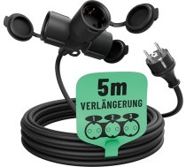 greate 3-durvju pagarinātājs āra 5 metri - ūdensizturīgs IP44 pagarinātājs āra lietošanai - trīskāršs vairāku kontaktligzdu pagarinātājs āra lietošanai 5 m 3500 W - ūdensizturīgs pagarinātājs āra lietošanai