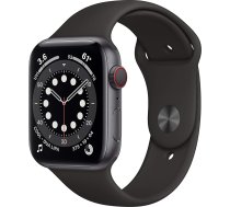 Apple Watch Series 6 (GPS + mobilais, 44 mm) Alumīnija korpuss, kosmosa pelēks ar melnu sporta siksniņu (Atjaunots)