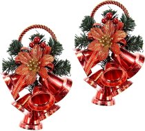 Piekaramais sienas rotājums ar egles Poinsettia Bells Ziemassvētku zvaniņš Ziemassvētku rotājums Durvju sienas pakaramais vainags Vainagi Sienas pakaramais Durvju vainags Ziemassvētku vainags Dekorēšana Vītne Sienas rotājums Dekorēšana Dekor