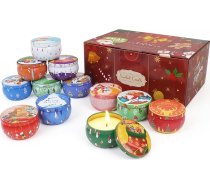 12 x Ziemassvētku aromātiskās sveces, 2,5 oz burkas sveces, 12 Ziemassvētku aromātisko sveču dāvanu komplekts sievietēm, 12 stundu degšanas laiks, sveču dāvana stresa mazināšanai, relaksācijai, meditācijai, spa, jogai