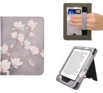 kwmobile Flip Cover saderīgs ar Kobo Clara BW/Clara Colour/Tolino Shine (5) / Shine Colour - futrālis ar siksniņu Magnolia Taupe White Blue Grey