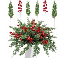 60 mākslīgo priežu zaru komplekts, mākslīgie ogu zari, sarkanā māksla, Ziemassvētku zari, DIY vainags, vainags, Ziemassvētku rotājumi