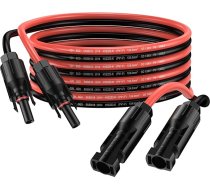 Saules kabelis 3 m 4 mm² saules paneļa pagarinājuma kabelis IP68 ūdensizturīgs adaptera kabelis ar kontaktligzdas un kontaktdakšas savienojumu (3 m sarkans + 3 m melns)