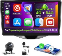 4+128G Android 15 auto radio Toyota Aygo Peugeot 108 Citroen C1 2015-2020 ar 9 collu iekšējo ekrānu atbalsta Wireless Carplay un Android Car Mirror Link radio FM/RDS GPS WiFi BT SWC