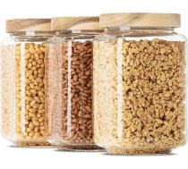 Kvadrātveida uzglabāšanas burku komplekts ar vāku 900 ml (3 gab.), izgatavots no putota borosilikāta stikla, saliekams un hermētisks, uzglabāšanas burku stikla trauku komplekts, kvadrātveida, lieliem un maziem traukiem pārtikas produktiem