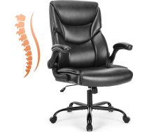 Sweetcrispy Executive krēsls, PU ādas biroja krēsls, ergonomisks, rakstāmgalda krēsls ar atlokāmiem roku balstiem, ergonomisks datora krēsls ar augstu atzveltni, spēļu datora grozāms krēsls darbam, atpūtai, melns
