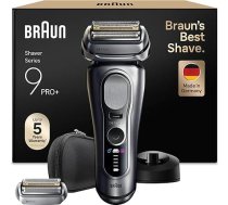 Braun Series 9 PRO+ vīriešu elektriskais skuveklis, 5+1 īpaši plāni precīzi asmeņi, Pro-SensoAdapt, skuveklis ar 60 minūšu akumulatoru, papildu skūšanās galviņa, uzlādes statīvs, mitrs un sauss skuveklis - 9617psi, sudraba krāsā