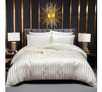 Luofanfei Satīna gultas veļa 135 x 200 cm 4 gabali bēšs balts spīdums Satīna vasaras gultas veļas komplekts Spīdīgs luksusa gluda zīda Zip sega ar svītrainu rakstu un spilvendrānas 80 x 80 cm