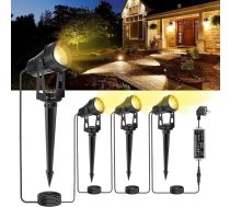 Dārza LED apgaismojums ar strāvas padevi, 14 m 4-in-1 zemes prožektors, 3000 K silti balta, 12 V IP65, dārza prožektors LED āra ūdensizturīgs, ar kontaktdakšu āra, terases, dārza celiņa, koku, zāliena apgaismojumam